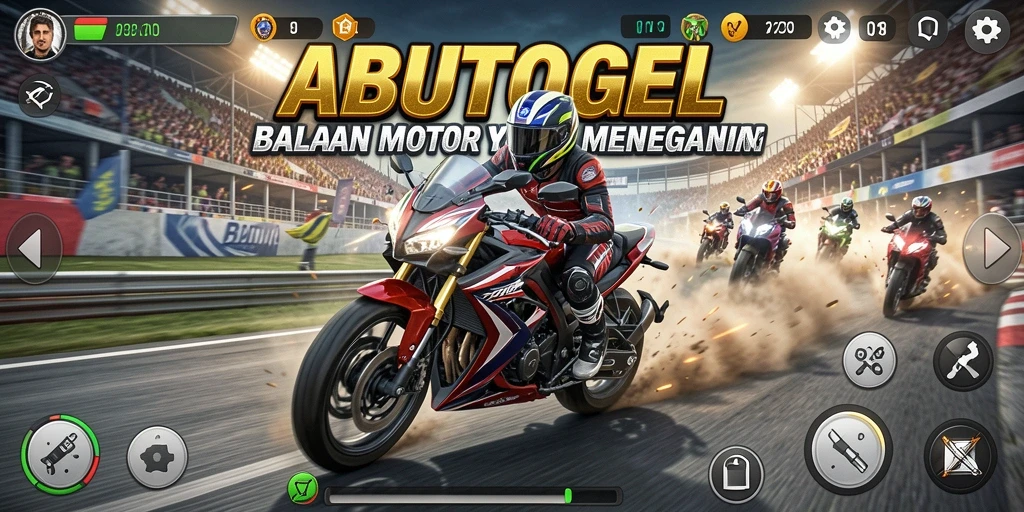 Menampilkan gameplay balapan motor yang mendebarkan di lintasan yang menantang.