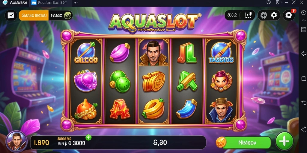 Screenshot gameplay AQUASLOT menampilkan mesin slot yang seru dan grafis menarik.