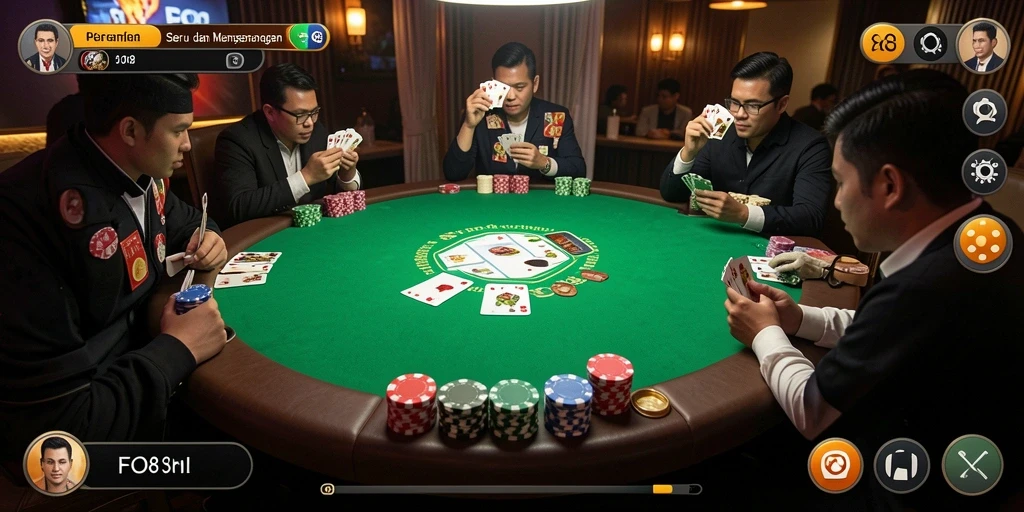 Gameplay menarik dan menegangkan di FO8 dengan tampilan meja poker.