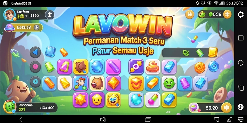 Tangkapan layar menunjukkan gameplay LAVOWIN yang menarik dengan tantangan Match-3.