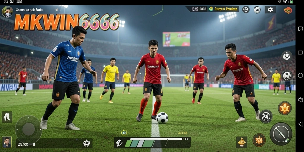 Tangkapan layar gameplay MKWIN666 menampilkan aksi seru di lapangan sepak bola.