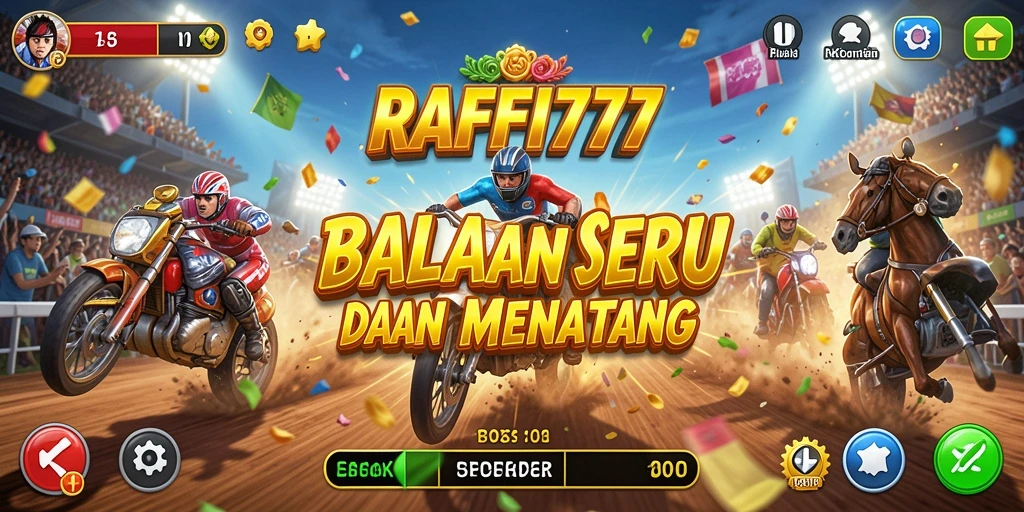 Tampilan gameplay mendebarkan di RAFFI777 saat balapan berlangsung.