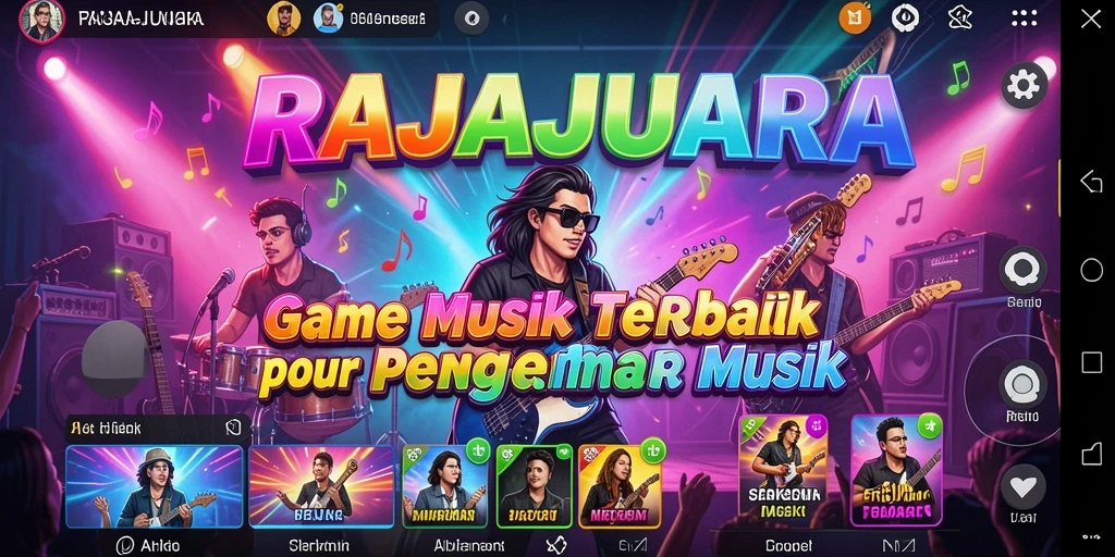 Tampilan gameplay RAJAJUARA dengan berbagai pilihan lagu.