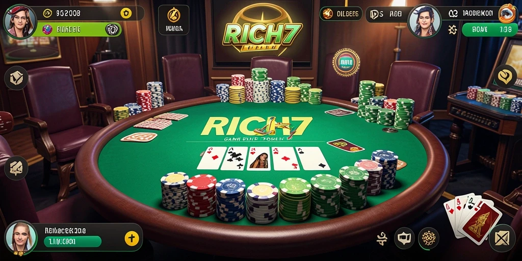 Gameplay Poker yang seru di RICH7 dengan pemain dari seluruh dunia.