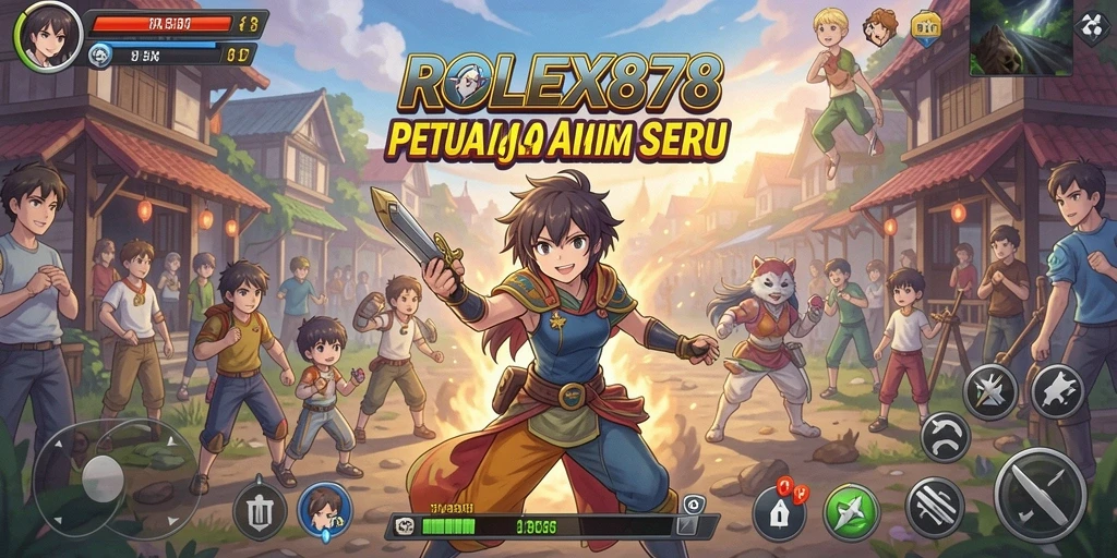 Screenshot gameplay menunjukkan aksi seru dan karakter Anime yang berwarna-warni.