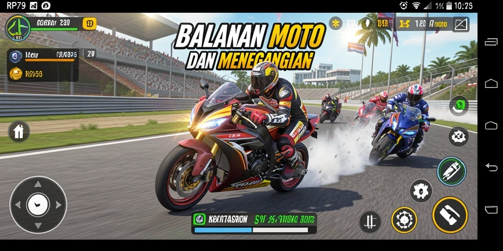 Gameplay RP79 yang mendebarkan dan penuh aksi balapan motor.