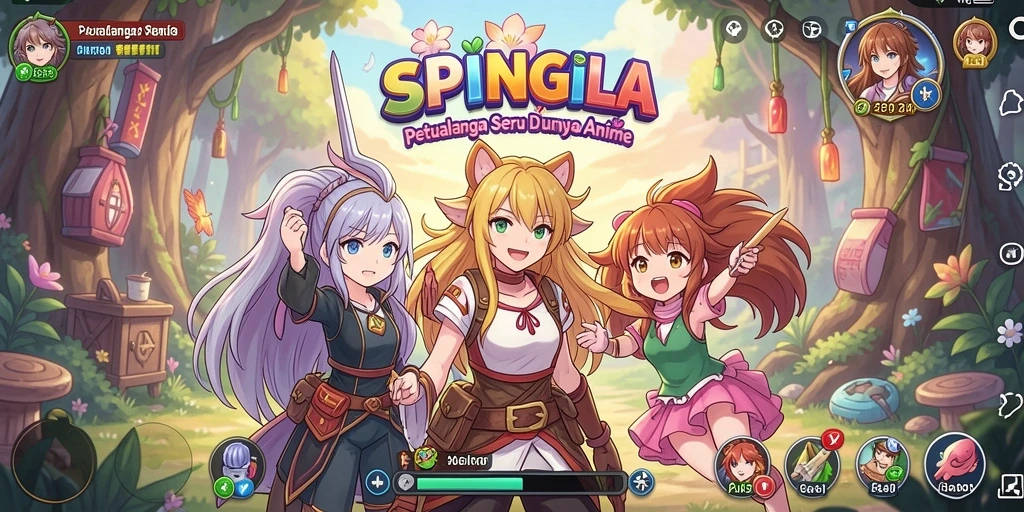 Tampilan gameplay SPINGILA yang penuh aksi dan karakter Anime.