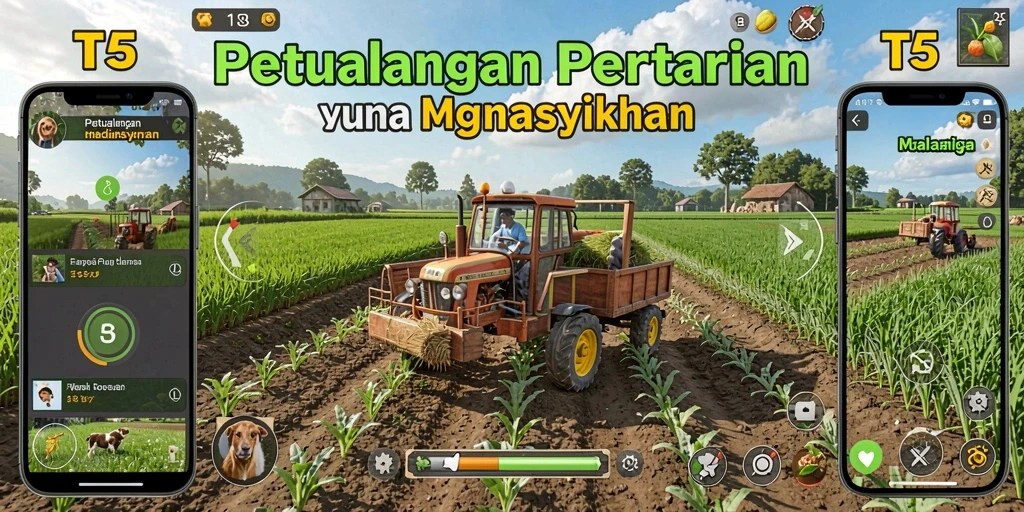 Screenshot gameplay T6 menampilkan aktivitas pertanian yang seru.